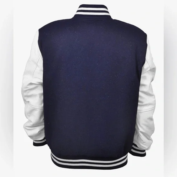 Men's Varsity Jacket Genuine Leather Sleeve & Wool Blend Letterman jacket - Picture 3 of 6